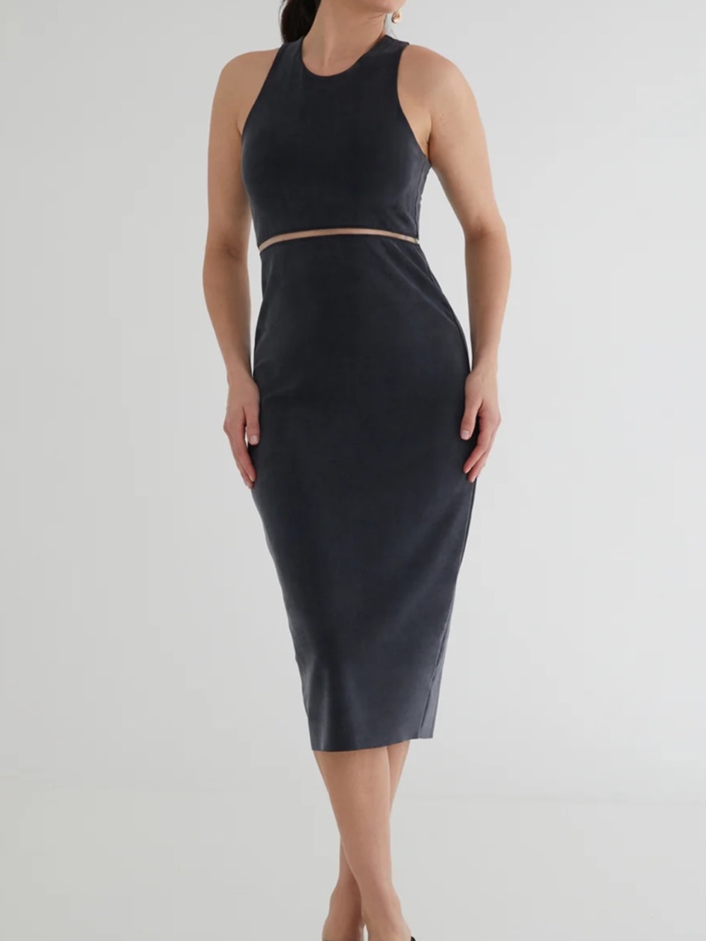 Kada NWT The Sculpt Racerback Midi Dress Sleeveless Shift Charcoal Size XS